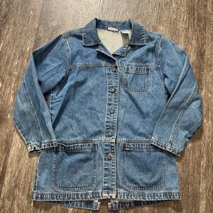 Vintage Erika & Co Women Blue Denim Jacket Size S Long Sleeve Collared Button Up